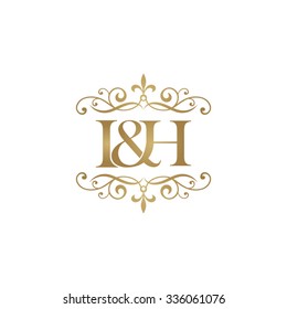 I&H Initial logo. Ornament ampersand monogram golden logo