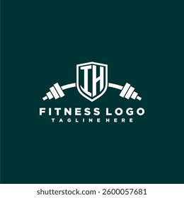 IH initial monogram for fitnes or gym logo with creative shield and barbell design