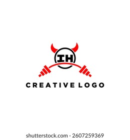 IH initial monogram for fitnes or gym logo with devil style design