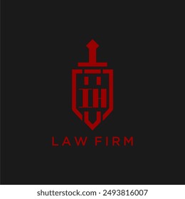 Monograma inicial de IH para bufete de abogados con Imagen de espada y escudo