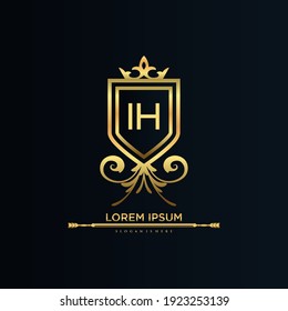 IH Letter Initial with Royal Template.elegant with crown logo vector, Creative Lettering Logo Vector Illustration.