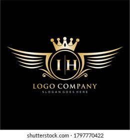 IH Letter Initial with Royal Wing Logo Template.
