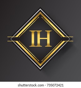 IH Letter logo in a square shape gold and silver colored geometric ornaments. Vector design template elements for your business or company identity.