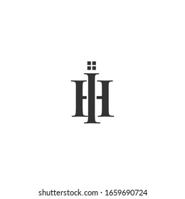 IH-Buchstaben-Logo mit einem Fenstersymbol. Logos für Immobiliengesellschaften