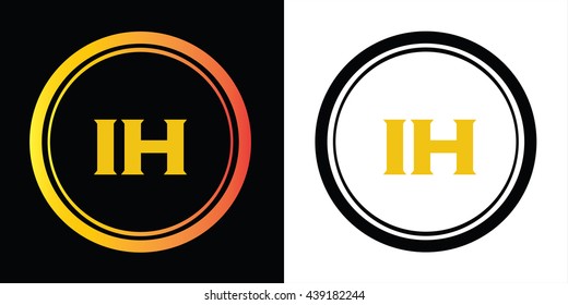IH letters icon design template elements in abstract background logo, design identity in circle, alphabet letter