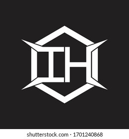 Monograma de logotipo IH con hexágono y plantilla de diseño de forma de cuatro ejes