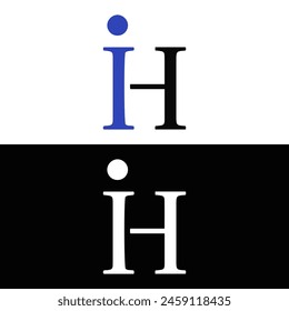 IH logo. IH set , I H design. White IH letter. IH, I H letter logo design.