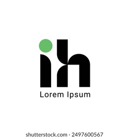 IH Minimalist Logo Design,  Letter IH, IH ,  Black and Green Color Abstract letter icon IH logo. I H,