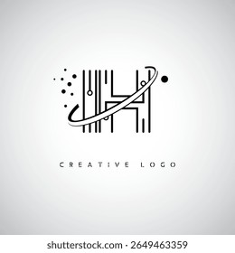 IH Orbit Monogram Logo - Futuristic Minimal Letter mark with Circular Line Art, Tech-Inspired Dots and Space Motion Concept for Modern Branding Identity (Logotipo de Monograma de Órbita IH - Marca de Letra Mínima Futurista com Linha de Arte Circular, Pontos Inspirados na Tecnologia e Conceito de Movimento Espacial para Identidade de Marca Moderna)