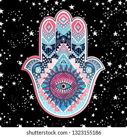 IHamsa print design. Aztec towel, yoga mat. Vector lace Henna tattoo style. Can be used for textile, greeting business card background, phone case print