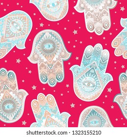 IHamsa print design. Aztec towel, yoga mat. Vector lace Henna tattoo style. Can be used for textile, greeting business card background, phone case print