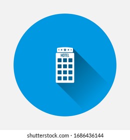 iHotel con on blue background. Flat image with long shadow.