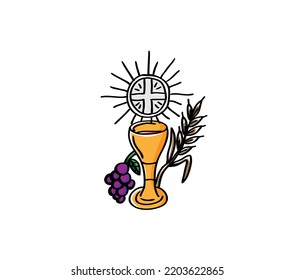 IHS y Cup, Símbolo de pan y vino, diseño de vectores artísticos 