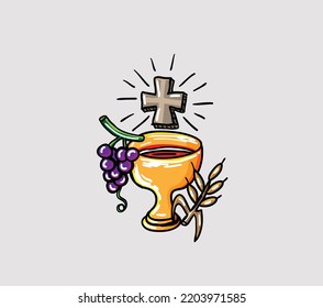 IHS and Cup, Bread and Wine Symbol, art vector design 