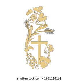 IHS GOLD EMBROIDERY FOR LITURGICAL CLOTHES AND SACRED CEREMONIES. SACRED CATHOLIC SYMBOLS IN ANCIENT STYLE WITH GOLDEN DECORATIONS