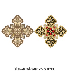 IHS GOLD EMBROIDERY FOR LITURGICAL CLOTHES AND SACRED CEREMONIES. SACRED CATHOLIC SYMBOLS IN ANCIENT STYLE WITH GOLDEN DECORATIONS