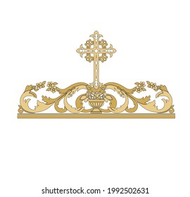 IHS GOLD EMBROIDERY FOR LITURGICAL CLOTHES AND SACRED CEREMONIES. SACRED CATHOLIC SYMBOLS IN ANCIENT STYLE WITH GOLDEN DECORATIONS