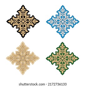 IHS GOLD EMBROIDERY FOR LITURGICAL CLOTHES AND SACRED CEREMONIES. SACRED CATHOLIC SYMBOLS IN ANCIENT STYLE WITH GOLDEN DECORATIONS