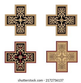 IHS GOLD EMBROIDERY FOR LITURGICAL CLOTHES AND SACRED CEREMONIES. SACRED CATHOLIC SYMBOLS IN ANCIENT STYLE WITH GOLDEN DECORATIONS