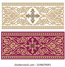 IHS GOLD EMBROIDERY FOR LITURGICAL CLOTHES AND SACRED CEREMONIES. SACRED CATHOLIC SYMBOLS IN ANCIENT STYLE WITH GOLDEN DECORATIONS