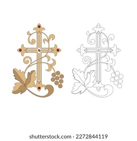IHS GOLD EMBROIDERY FOR LITURGICAL CLOTHES AND SACRED CEREMONIES. SACRED CATHOLIC SYMBOLS IN ANCIENT STYLE WITH GOLDEN DECORATIONS