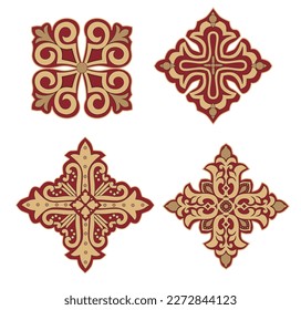 IHS GOLD EMBROIDERY FOR LITURGICAL CLOTHES AND SACRED CEREMONIES. SACRED CATHOLIC SYMBOLS IN ANCIENT STYLE WITH GOLDEN DECORATIONS