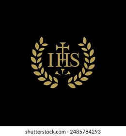 IHS monogram logo 3, god jesus christ design vector symbol on dark background.