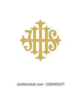 Logo de monograma IHS, símbolo vectorial de diseño de jesus dios sobre fondo blanco.