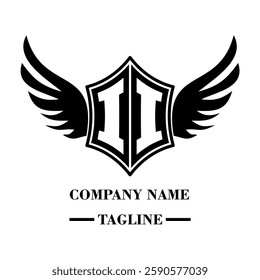 II bold shield logo with wings, customizable with letters A to Z. Perfect for brands seeking a powerful symbol of strength, freedom, and ambition