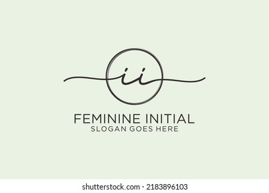 II handwriting logo with circle template vector logo of initial signature, wedding, fashion, floral and botanical with creative template.