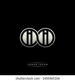 II I initial letter linked circle capital monogram logo modern template silver color edition