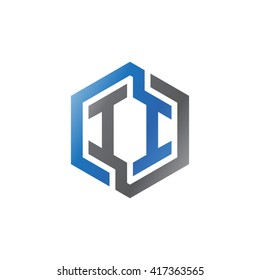 II initial letters looping linked hexagon logo black gray blue