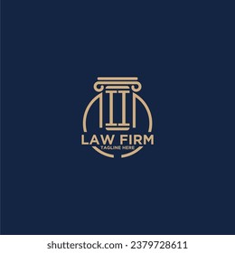 II monograma inicial para la firma de abogados con línea de círculo creativo