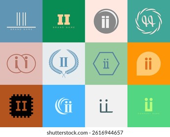 II logo company template. Letter i and i logotype. Set different classic serif lettering and modern bold text with design elements. Initial font typography. Collection trendy business identity.