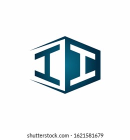 II monogram logo with hexagon shape and negative space style ribbon design template