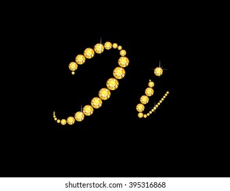 Ii in stunning Citrine Script precious round jewels, isolated on black. Vector EPS-10 file, transparency used. 