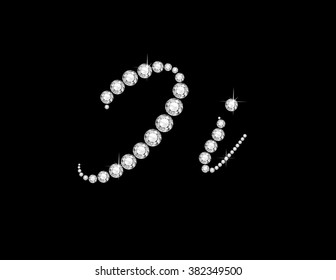 Ii in stunning Diamond Script precious round jewels, isolated on black. Vector EPS-10 file, transparency used. 