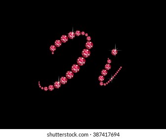 Ii in stunning Ruby Script precious round jewels, isolated on black. Vector EPS-10 file, transparency used. 