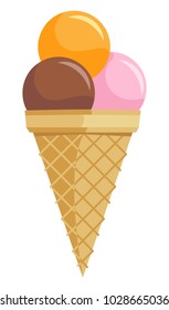 Iice cream assorted waffle cone sweet dessert. On a transparent background