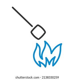 Iicon Of Camping Fire With Marshmallow. Editable Bold Outline With Color Fill Design. Vector Illustration.
