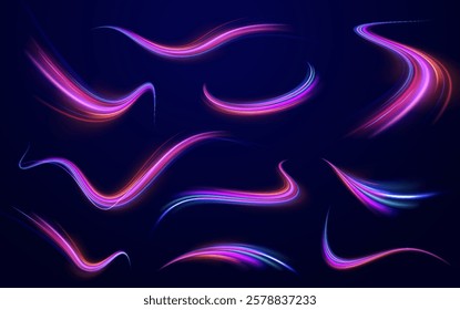 Iight background, speed, wavy, swirl,curve,speedy,vector. Abstract background rotational border lines. Neon stripes in the form of drill, turns and swirl.