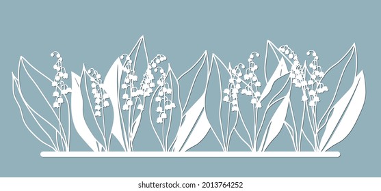 Iilies of the valley line. Template for laser cutting and Plotter. Flowers, leaves for decoration. Vector illustration. Sticker flowers. plotter and screen printing.