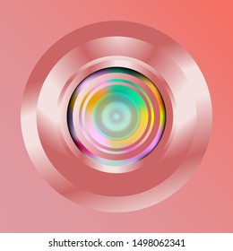 Iillustration of color pink-rose camera lens on pink background.