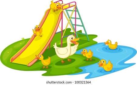 IIllustration of a family of ducks at the park