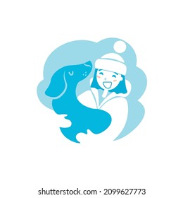 Iillustration of a happy dog with a girl, logo for a veterinary clinic