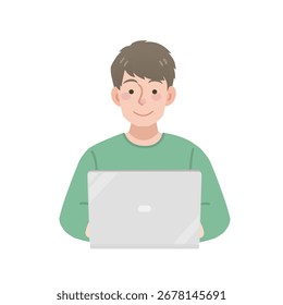 iIllustration of a man using a computer for work or study.