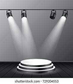 IIluminated scene with podium spotlights - vector illustration