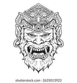 iilustration art hand drawn black and white traditional balinesse hanuman tattoo and t-shirt design