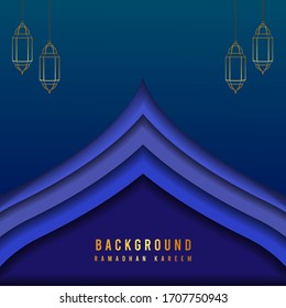 iilustration of lantern make a blue paper cut ramadhan kareem background design for social media