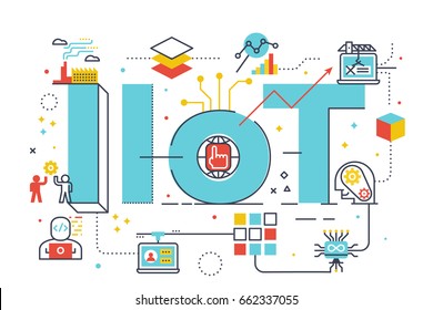 IIoT : industrial internet of things, word illustration for business concept. Design in modern style with related icons ornament concept for ui, ux, web, app banner illustration